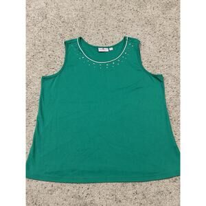 Quacker Factory Tank Top XL Embellished Pullover Casual Resort Green Q25